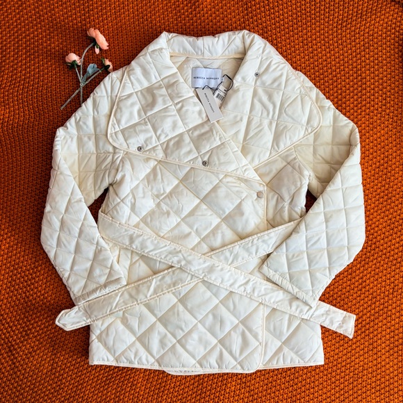 Rebecca Minkoff Jackets & Blazers - Rebecca Minkoff Cream Quilted Light Weight Puffer Jacket Tie Waist Size L NWT